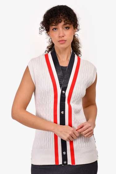 Moncler White Cable Knit Maglione Button Up Vest C