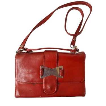 Vintage Red Leather Crossbody Bag With Metal Clasp