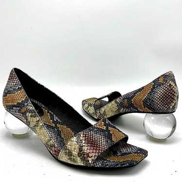 Jeffrey Campbell python snake print peep toe sand… - image 1
