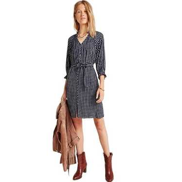 Anthro Maeve Sara Smocked Shirtdress Navy S