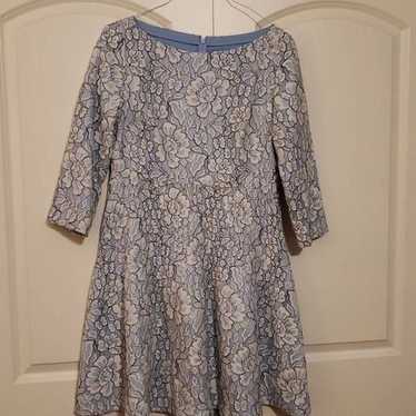 Eliza J Light Blue Floral Mesh & Lace Overlay Shea