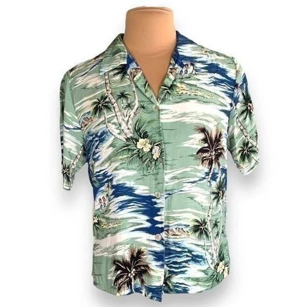 Vintage Kauaiana Top Green Blue Tropical Palm Pri… - image 11