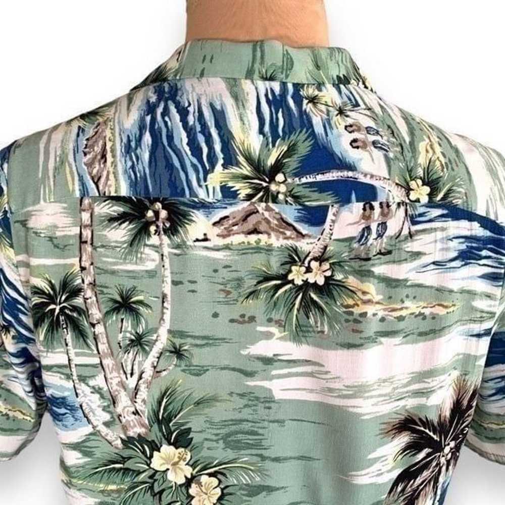 Vintage Kauaiana Top Green Blue Tropical Palm Pri… - image 5