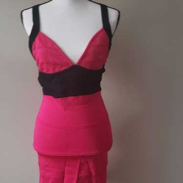 Bebe Pink and Black Fitted Mini Dress