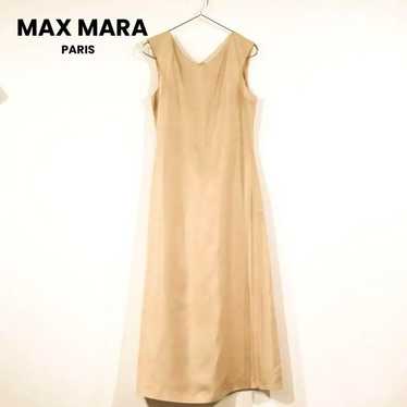 【MAX MARA】Beige Sleeveless Long Dress Silver Tag