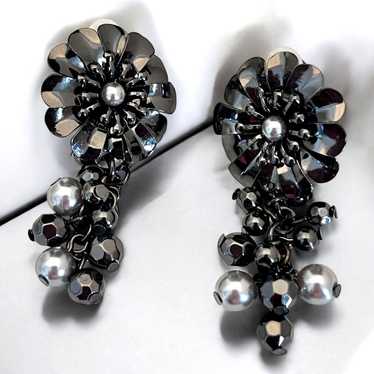 Vintage Designer Earrings Hematite Toned Simulated