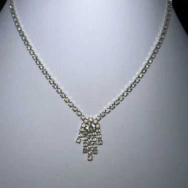 Vintage Prong Set Silver Tone Rhinestone Necklace