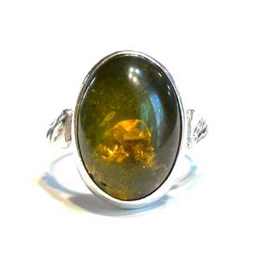 Vintage Sterling Silver Amber Oval Cabochon Ring