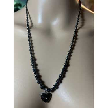 VTG Black Hematite Neclace With Carved Heart Penda