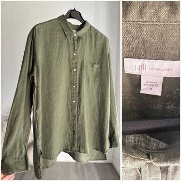 J. Jill Love Linen 100% Linen Green Shirt Medium