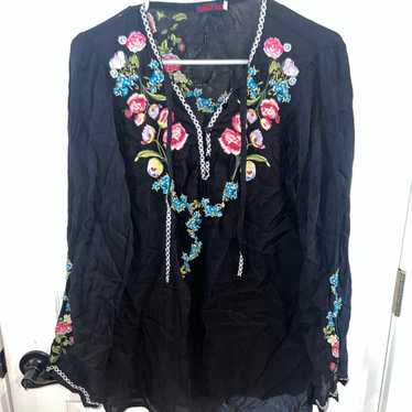 Johnny Was Black Embroidered Blouse Top