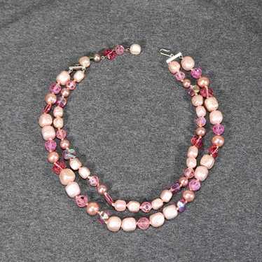 vintage costume jewelry pick glass beaded Necklace