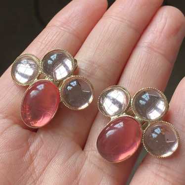 Vintage gold tone pink cabochon clip on Earrings