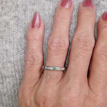 Emerald and White Zircon Band Ring