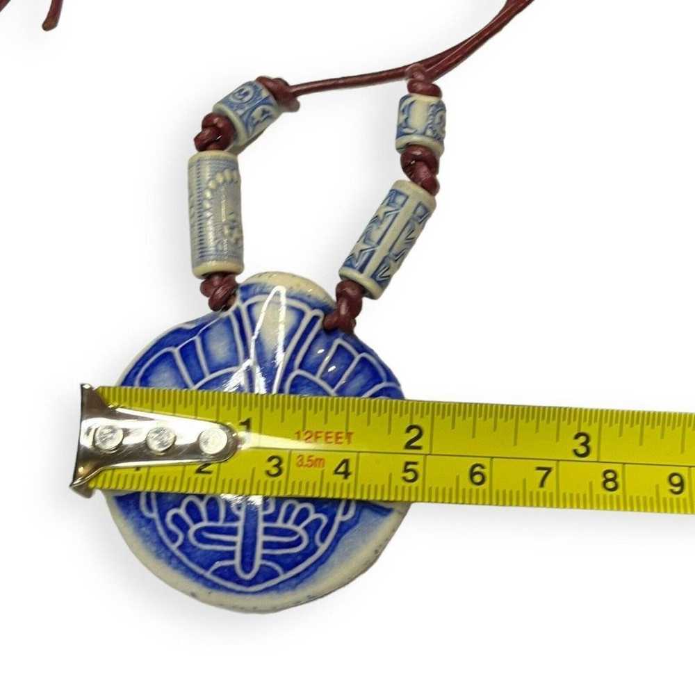 Clay Pottery Stoneware Pendant Necklace Blue Whit… - image 3