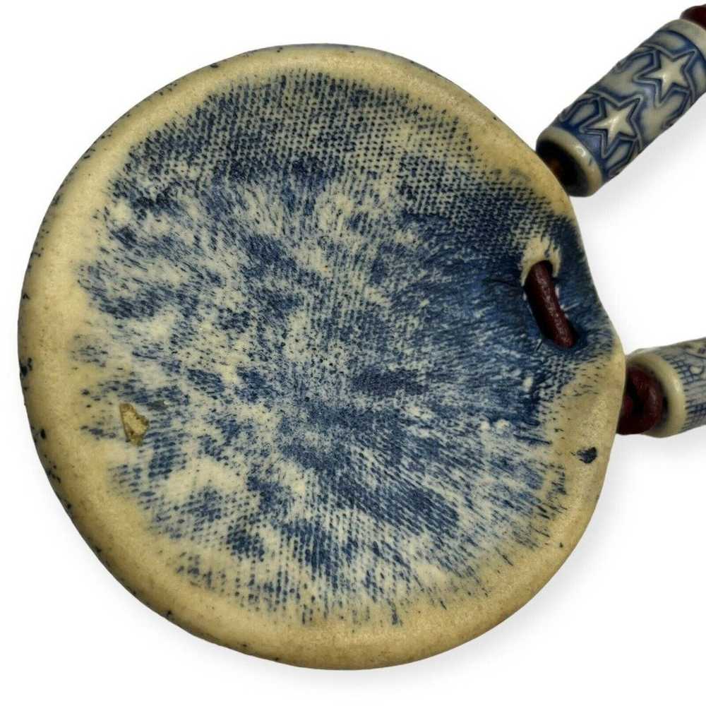 Clay Pottery Stoneware Pendant Necklace Blue Whit… - image 6