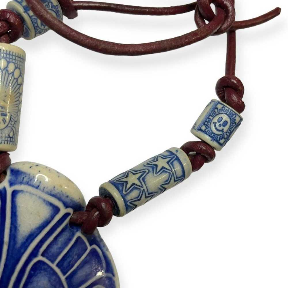 Clay Pottery Stoneware Pendant Necklace Blue Whit… - image 9