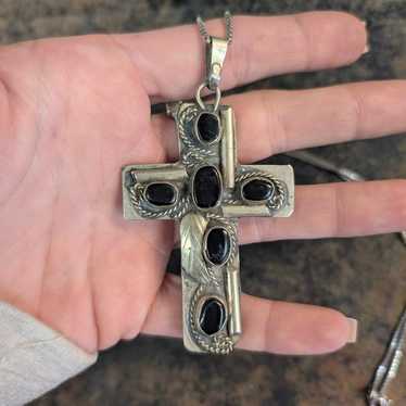 Native American sterling cross with multi stone