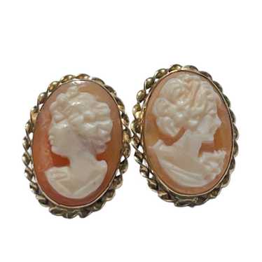 Vintage 14k Gold Cameo Earrings Handmade Carved Sh