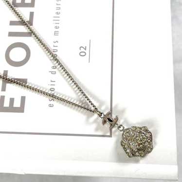 CHANEL Vintage Camellia Coco Mark Necklace Silver