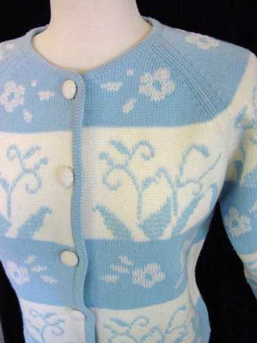 1960s Blue Floral Cardigan Sweater