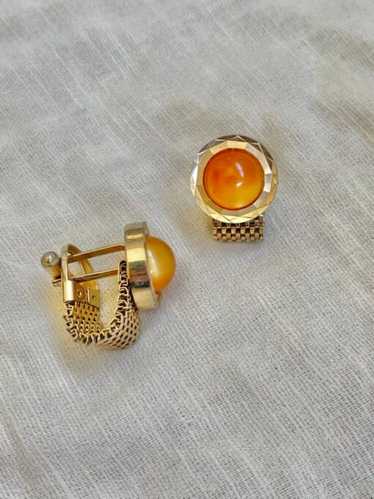 Vintage Gold Tone Citrine Orange Cufflinks