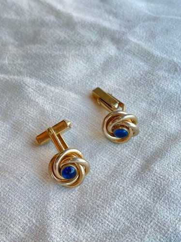 Vintage Swank Gold and Blue Swirling Knot Cufflink