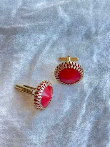 Vintage 60s Gold and Red Faceted Round Cufflinks