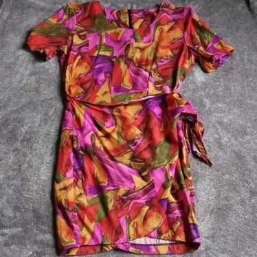 Vintage 80s abstract bright geometric wrap dress