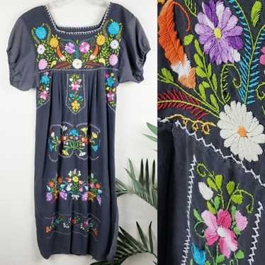 Vintage Bohemian Embroidered Dress Puff Sleeves Ha