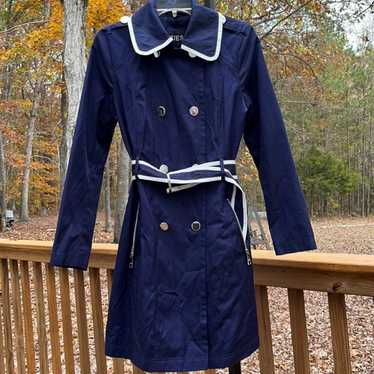 Guess Blue and White Long Belted Jacket