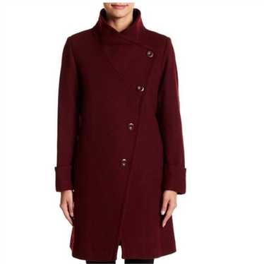 TRINA TURK Burgundy Wool Asymmetric Coat