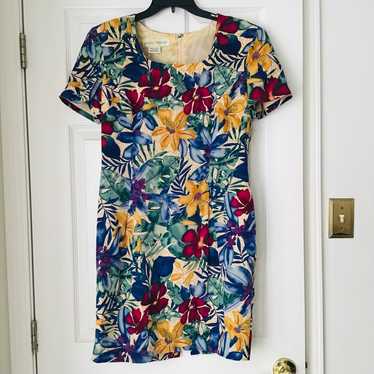 100% Silk Tropical Floral Print Dress