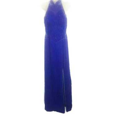 1990's Royal Blue Hand Beaded Silk Gown