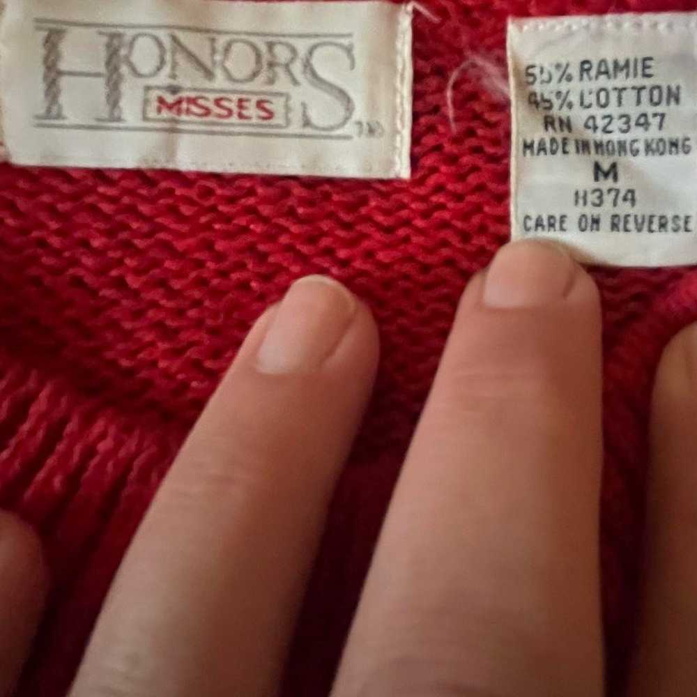 Red vintage 80s crew neck sweater with a unique p… - image 3