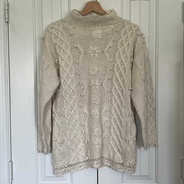 Vintage Crystal Kobe Cable Knit Sweater White Flor