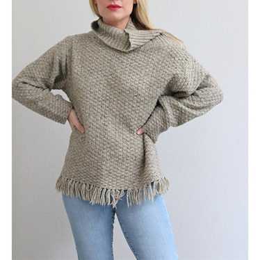 1990's Basket Weave Oatmeal Turtleneck Sweater // 