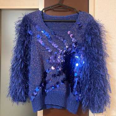 Blue Sequin Knit Sweater Vintage