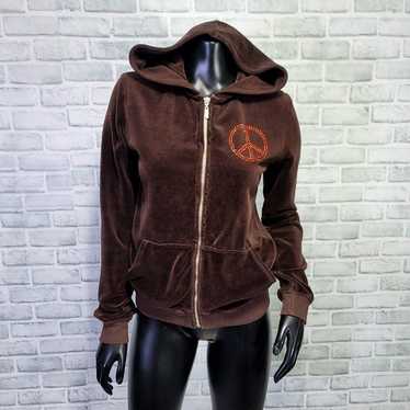 Vintage Y2K Farah Size L Brown Velour Hooded Full 