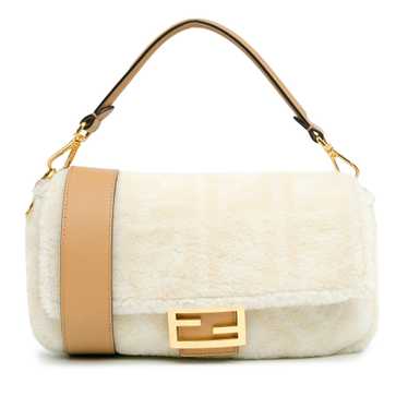 Brown Fendi Small Zucca Shearling Baguette Satchel