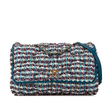 Blue Chanel Maxi Tweed Chesterfield Single Flap Cr