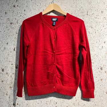 Vintage LANDS END Crew Neck Cardigan Red