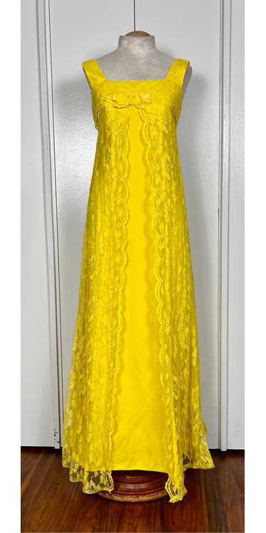 Vintage 1960's Yellow Lace Empire Waist Dress