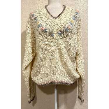 Carriage Court Vintage 90s Cream Knit Oversized Sw