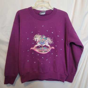 Vintage Rocking Horse Sweatshirt Pullover Purple S