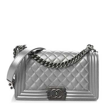 CHANEL Metallic Caviar Quilted Medium Boy Flap Sil