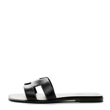 HERMES Box Calfskin Oran Sandals 39.5 Black