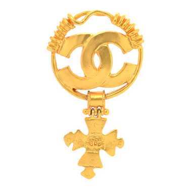 CHANEL Metal CC Cross Dangle Brooch Gold