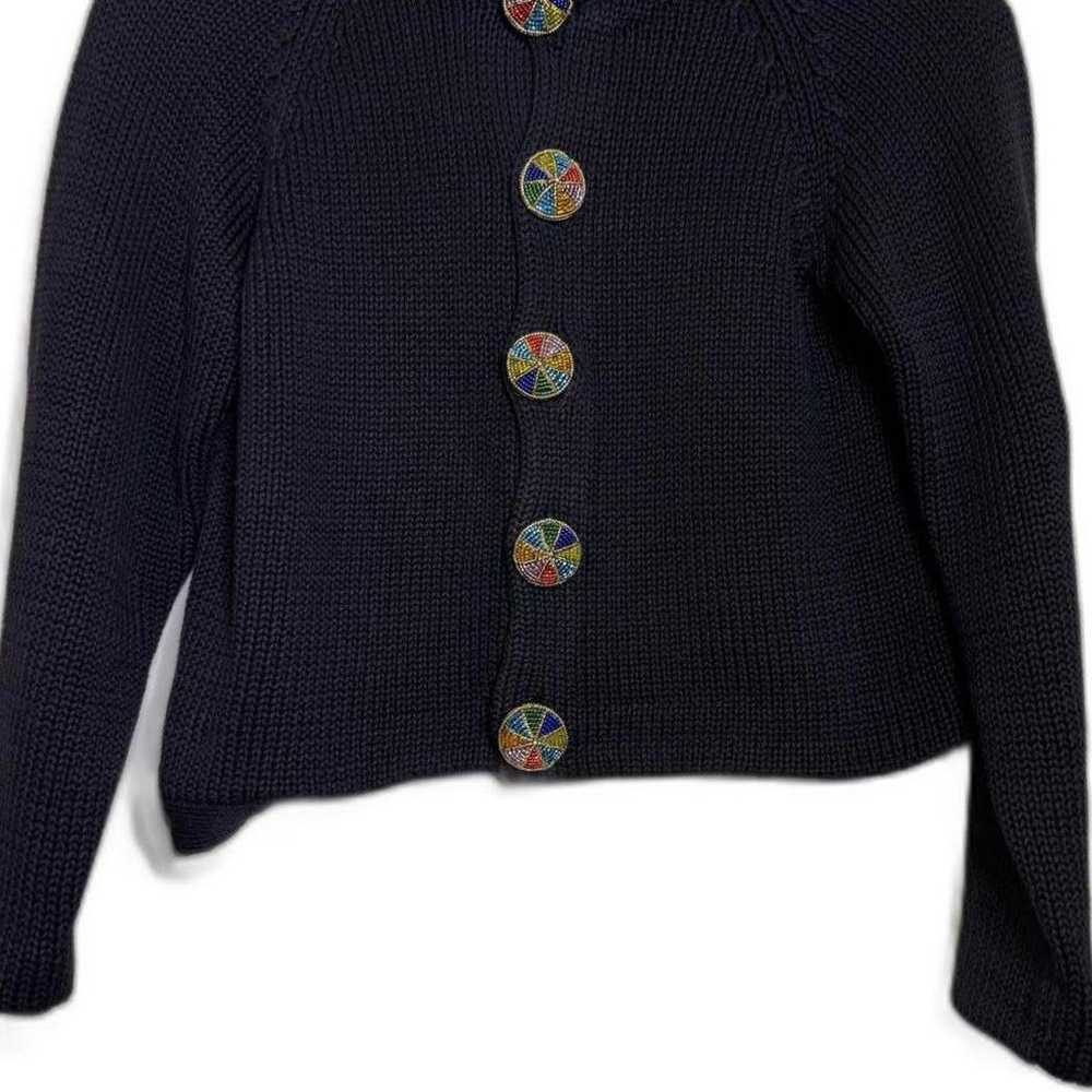 Vintage Express Tricot Black Knit Cardigan W/ Colorful Rainbow Beaded Buttons XS