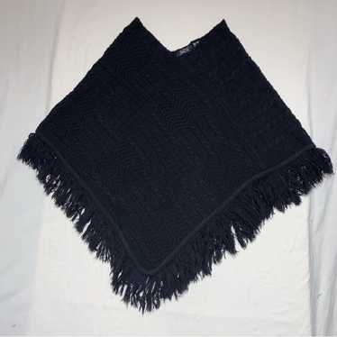 Vintage Black Knit Ponch Tassel Fringe Warm Winter